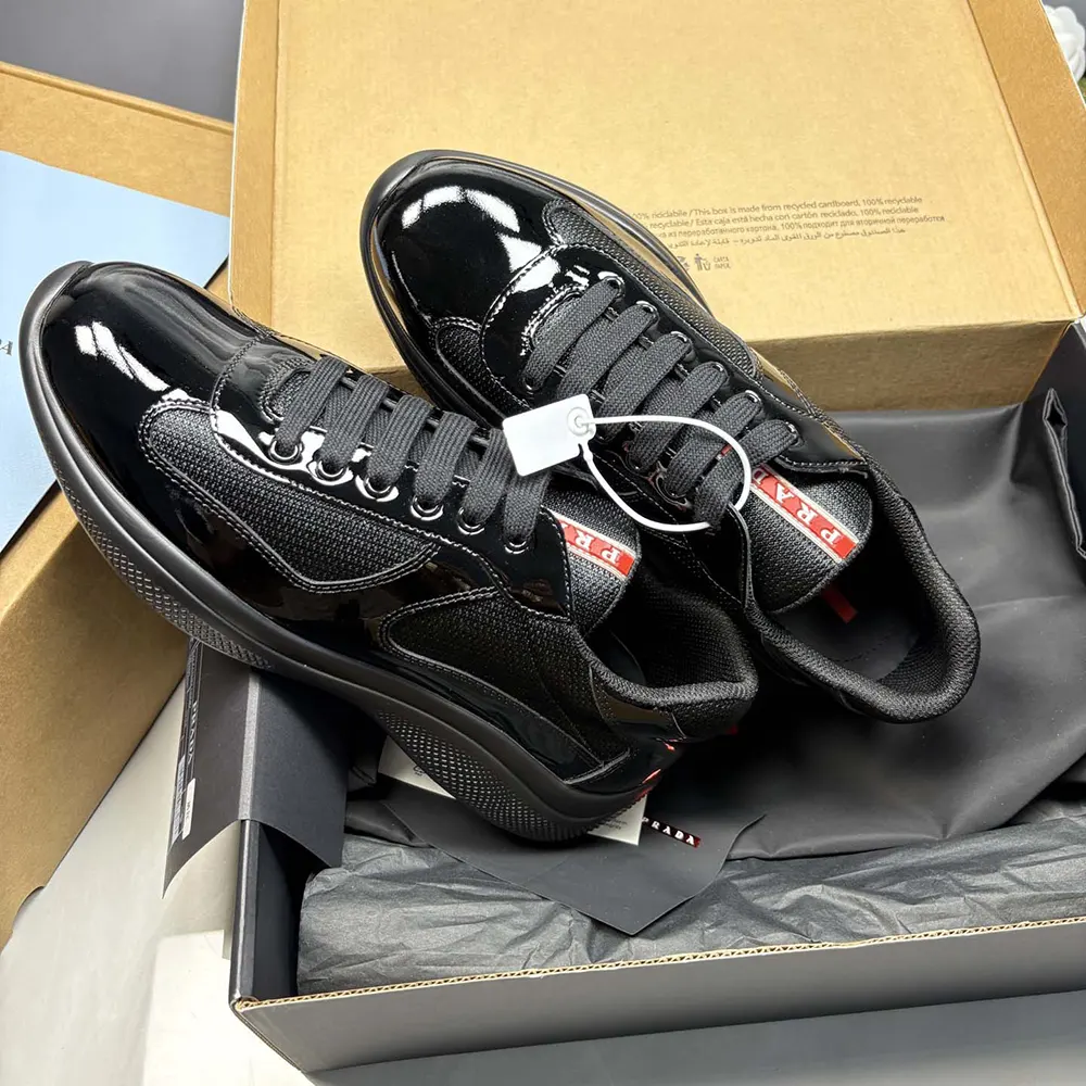 Prada Unisex Patent Leather and Technical Fabric Prada America’s Cup Sneakers-Black - image 7