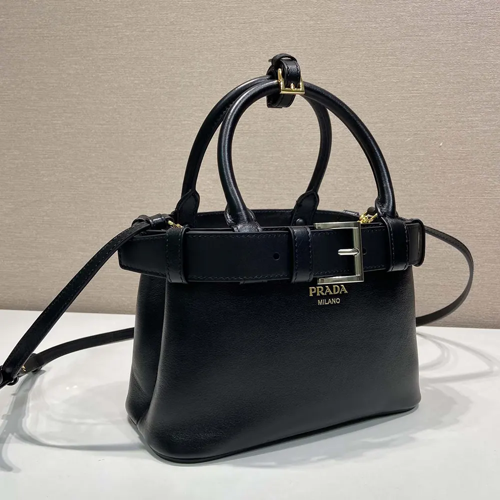 Prada Wome Buckle Small Leather Bag With Belt-Black - image 5