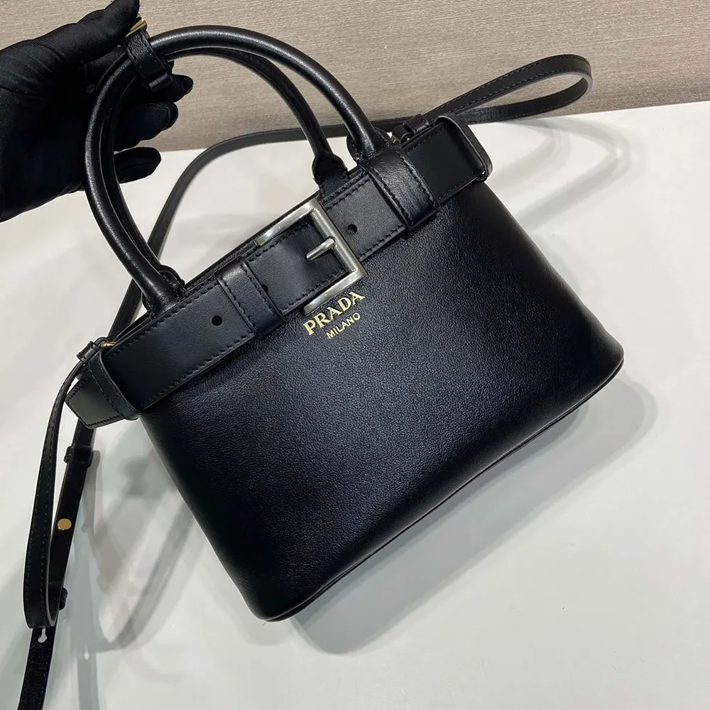 Prada Wome Buckle Small Leather Bag With Belt-Black - image 4