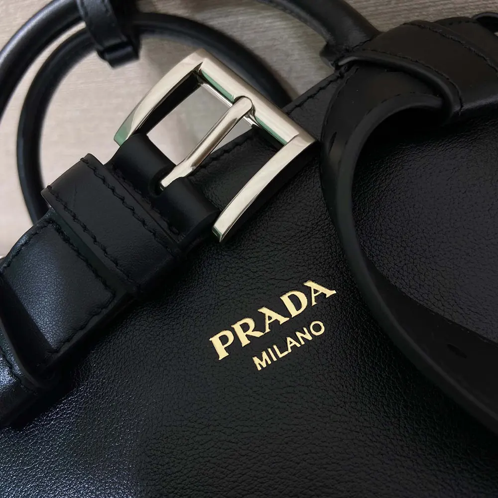 Prada Wome Buckle Small Leather Bag With Belt-Black - image 10