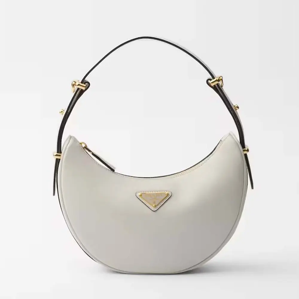 Front view of Prada Women Arqué Mini Leather Shoulder Bag-White