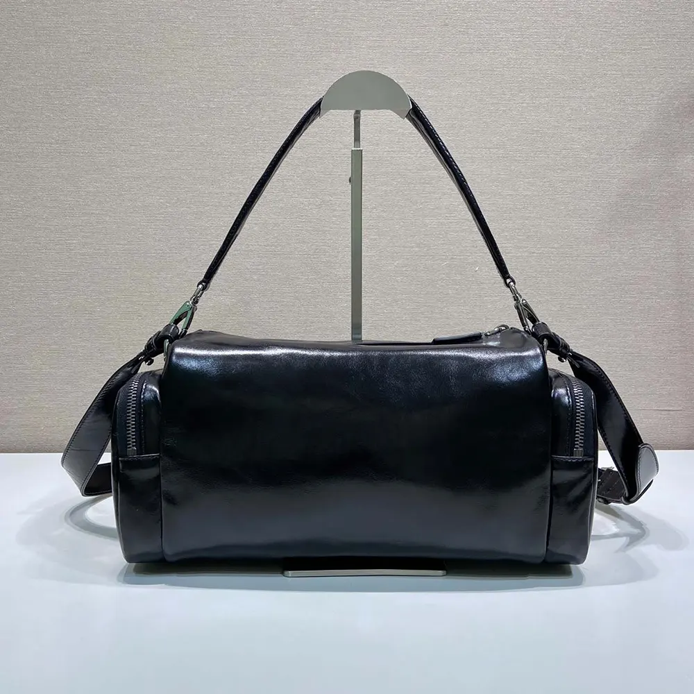 Side angle showing texture of Prada Women Distressed Nappa Leather Shoulder Bag