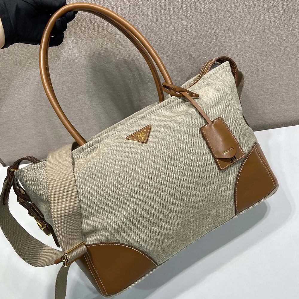 Prada Women Large Linen And Leather Tote Bag-Rope/Natural - image 5