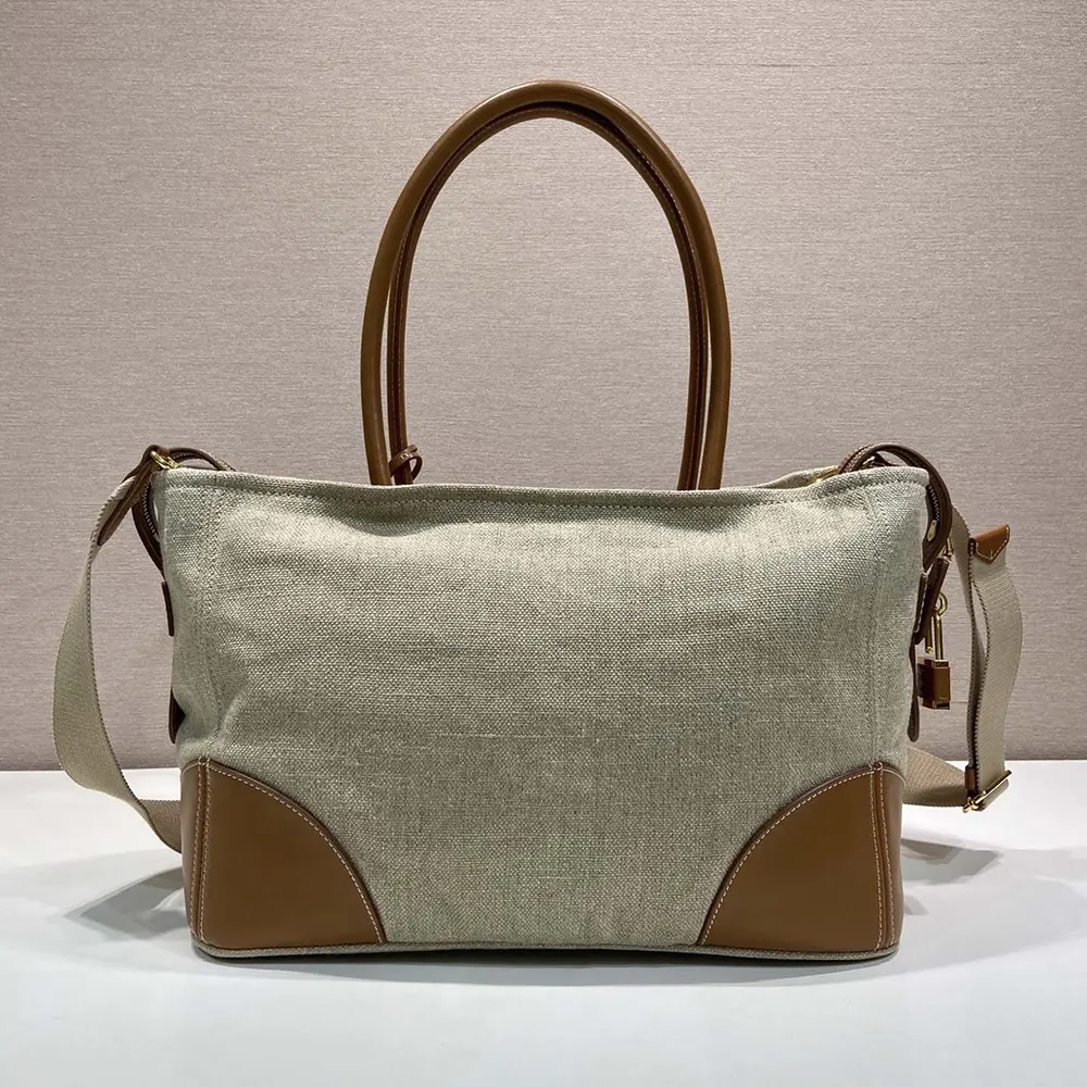 Prada Women Large Linen And Leather Tote Bag-Rope/Natural - image 4