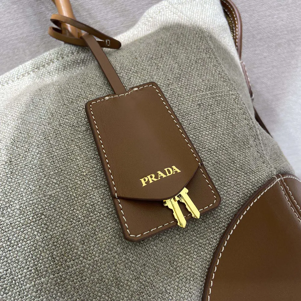 Prada Women Large Linen And Leather Tote Bag-Rope/Natural - image 9