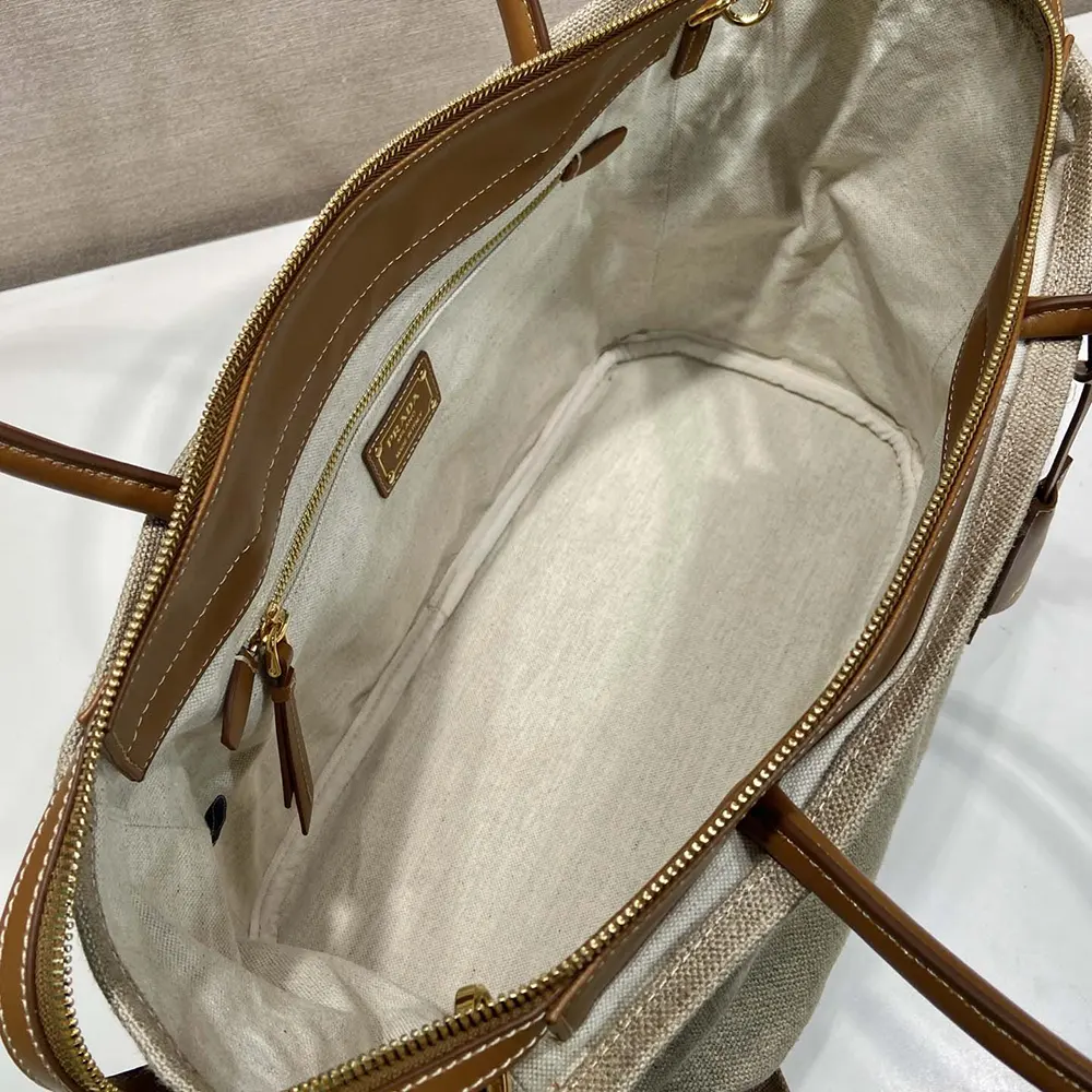 Prada Women Large Linen And Leather Tote Bag-Rope/Natural - image 7