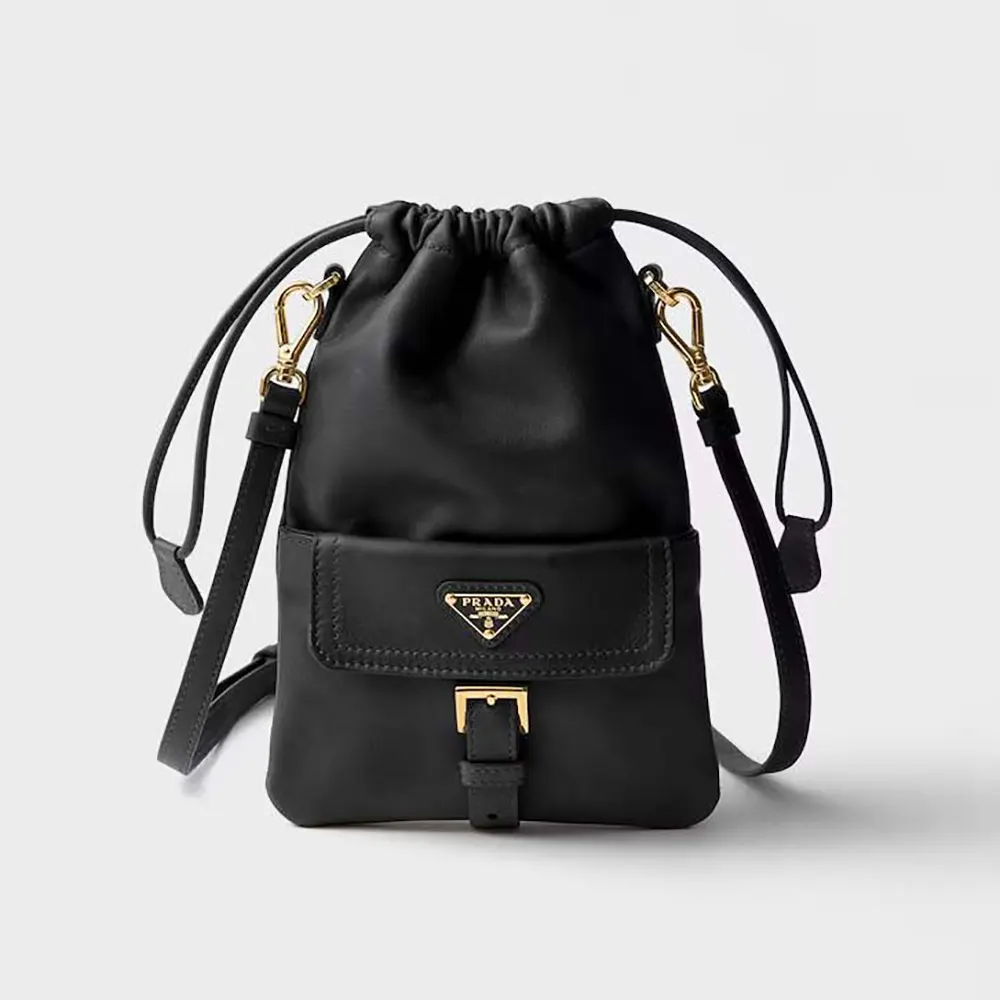 Front view of Prada Women Nappa Leather Pouch in black