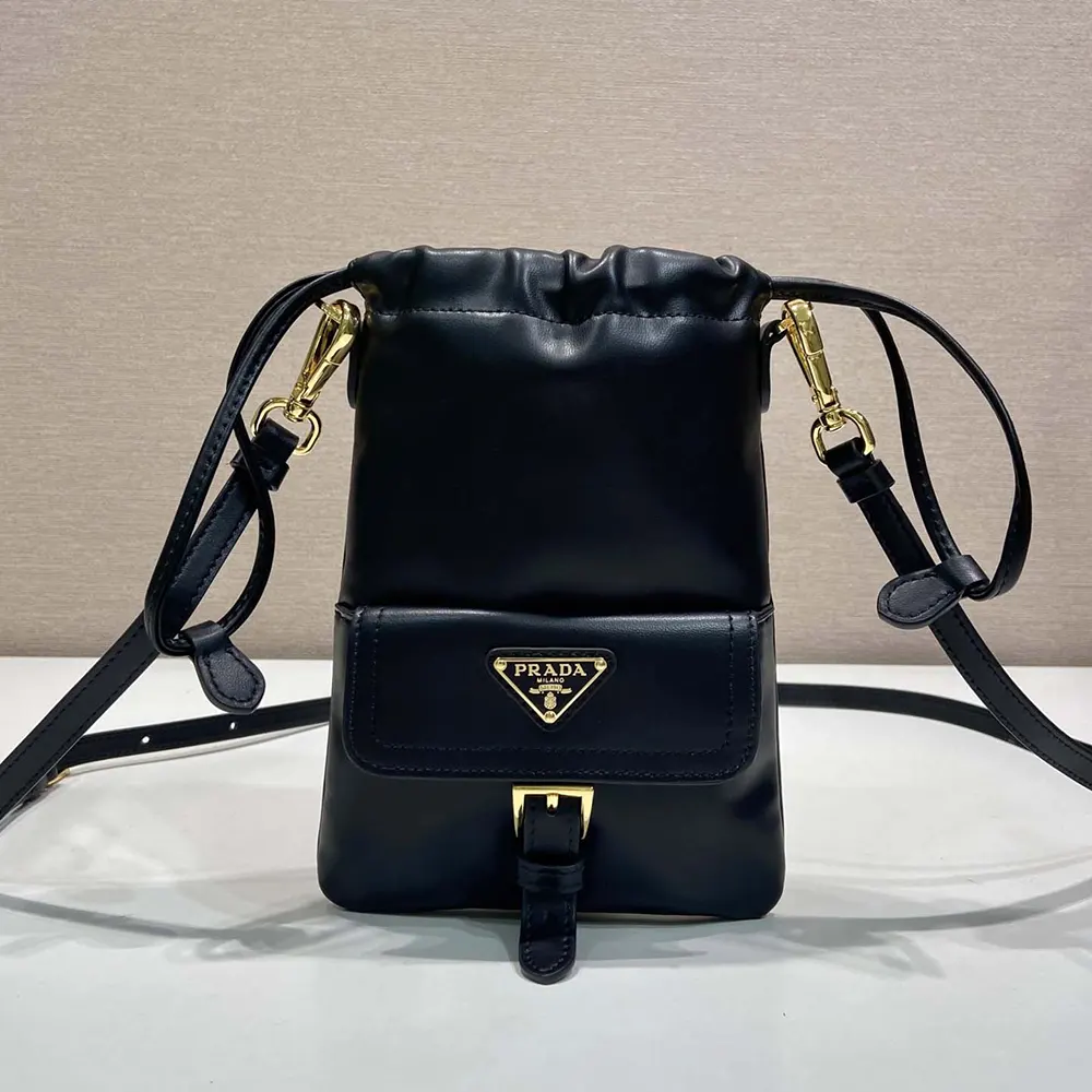 Close-up detail of silver zipper on Prada Women Nappa Leather Pouch
