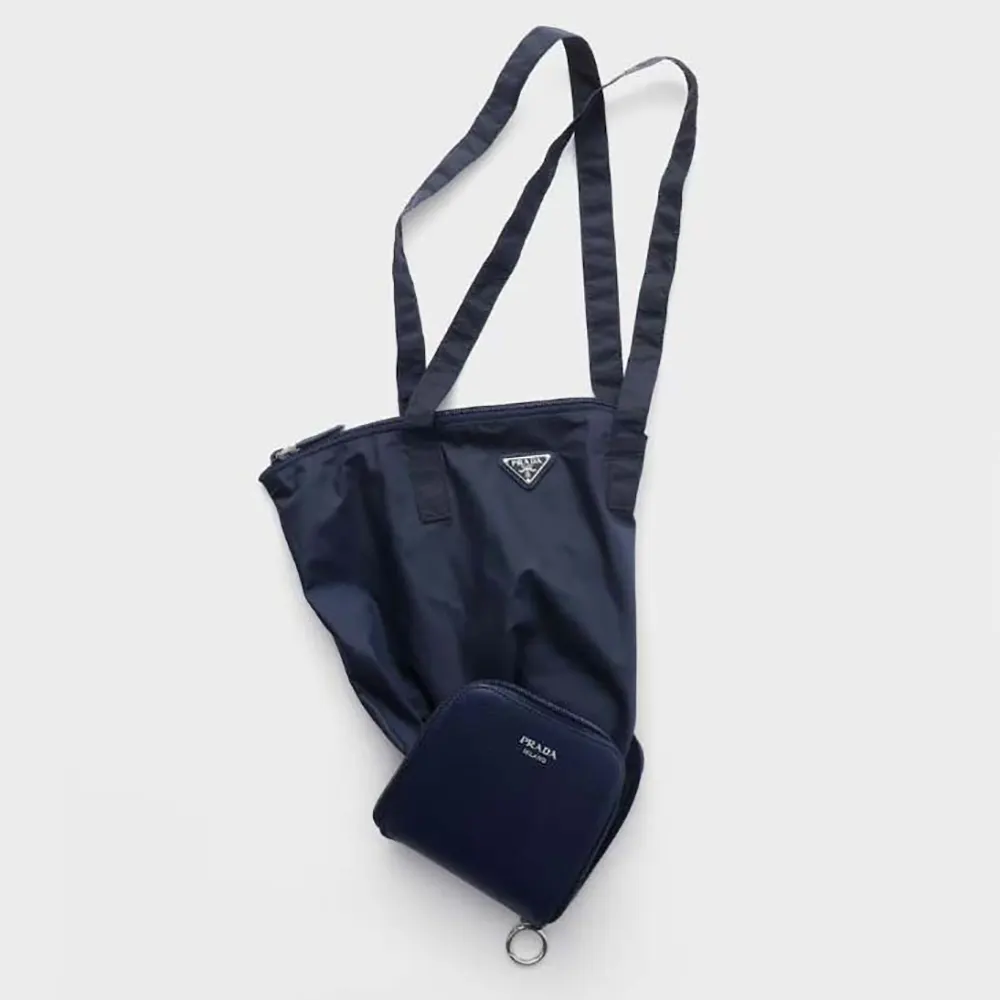 Front view of Prada Women Saffiano Leather Pendant With Re-Nylon Tote Bag-Baltic Blue