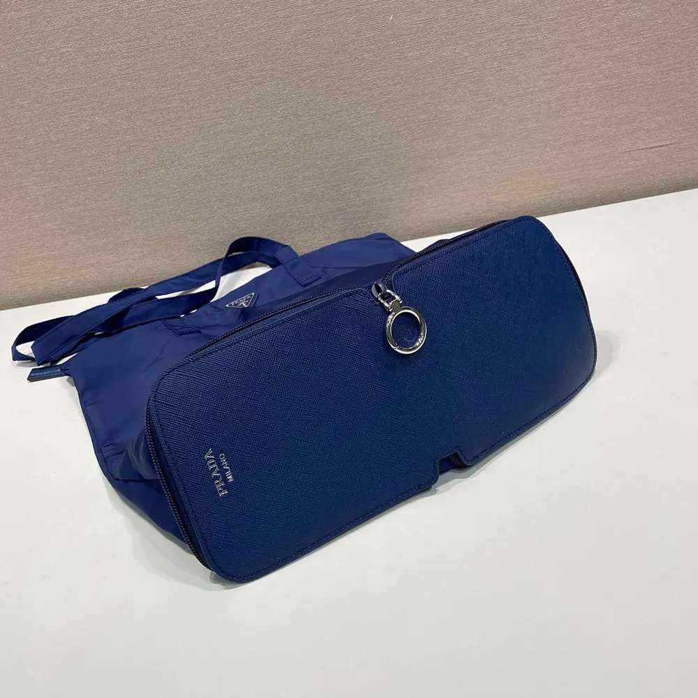 Prada Women Saffiano Leather Pendant With Re-Nylon Tote Bag-Baltic Blue - image 7
