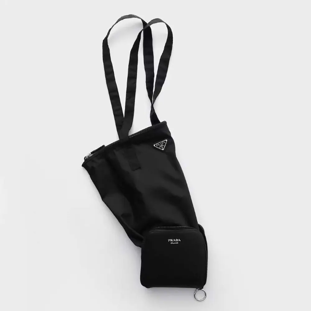 Front view of Prada Women Saffiano Leather Pendant With Re-Nylon Tote Bag-Black
