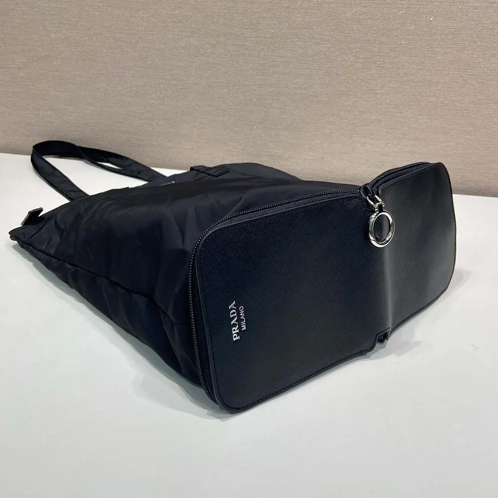 Prada Women Saffiano Leather Pendant With Re-Nylon Tote Bag-Black - image 7