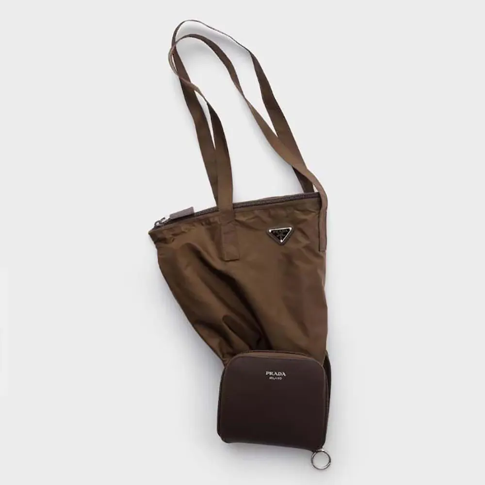 Front view of Prada Women Saffiano Leather Pendant With Re-Nylon Tote Bag-Sienna