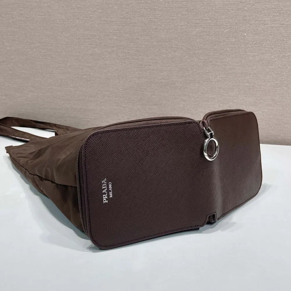 Prada Women Saffiano Leather Pendant With Re-Nylon Tote Bag-Sienna - image 8