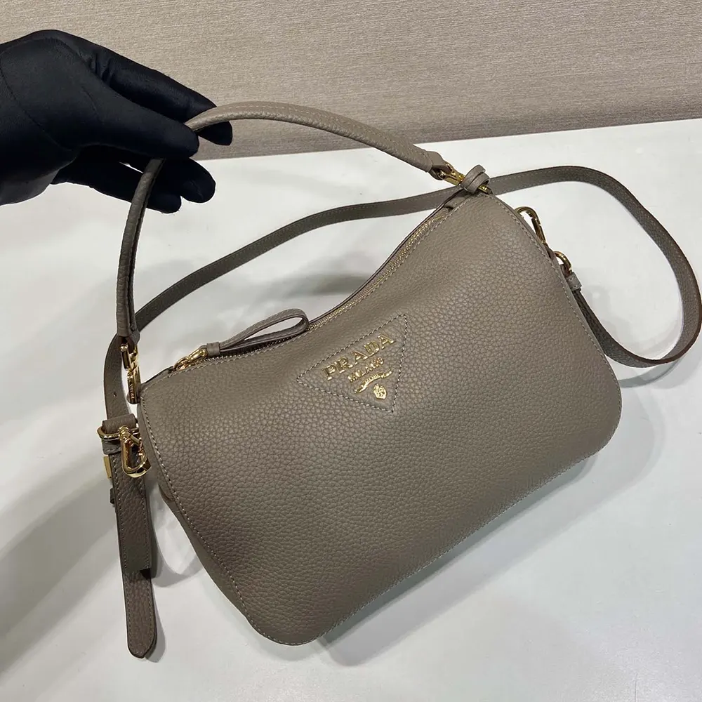 Prada Women Small Leather Bag-Clay Gray - image 6