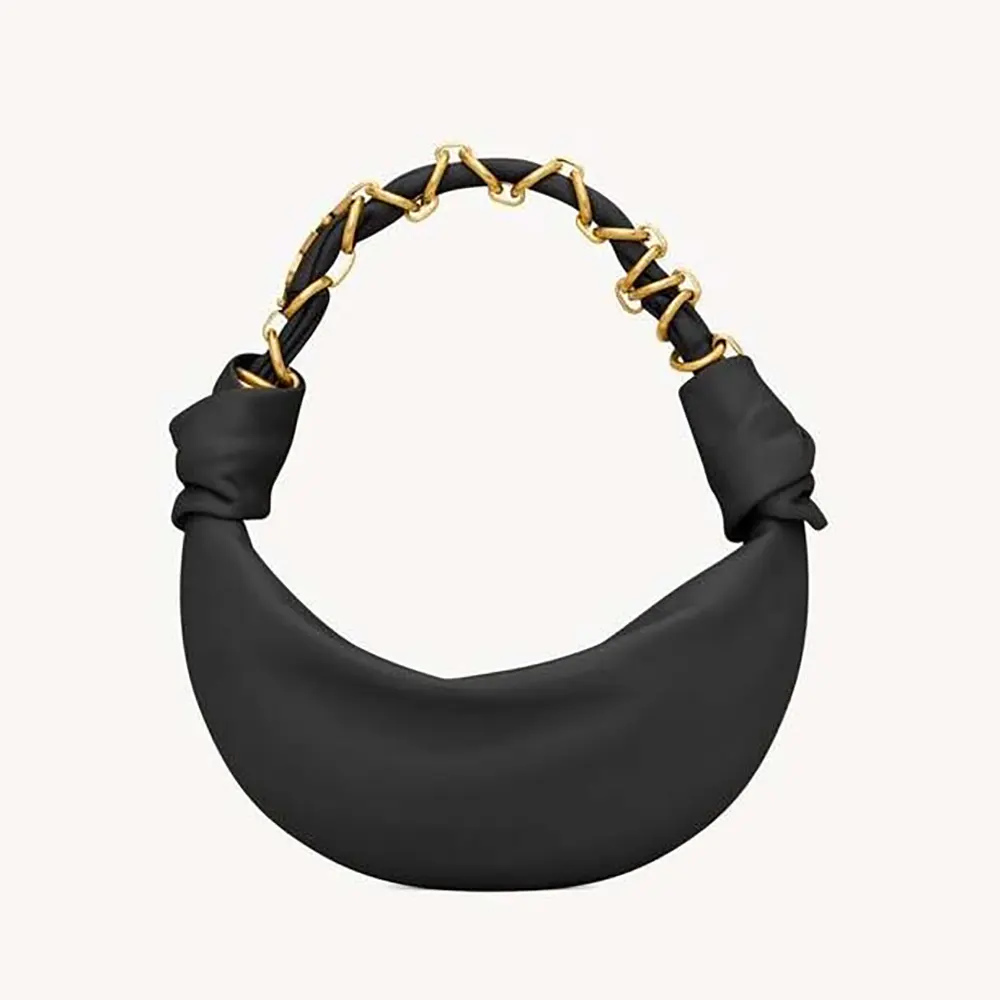 Front view of Saint Laurent YSL Women Amalia Mini Hobo In Lambskin Black