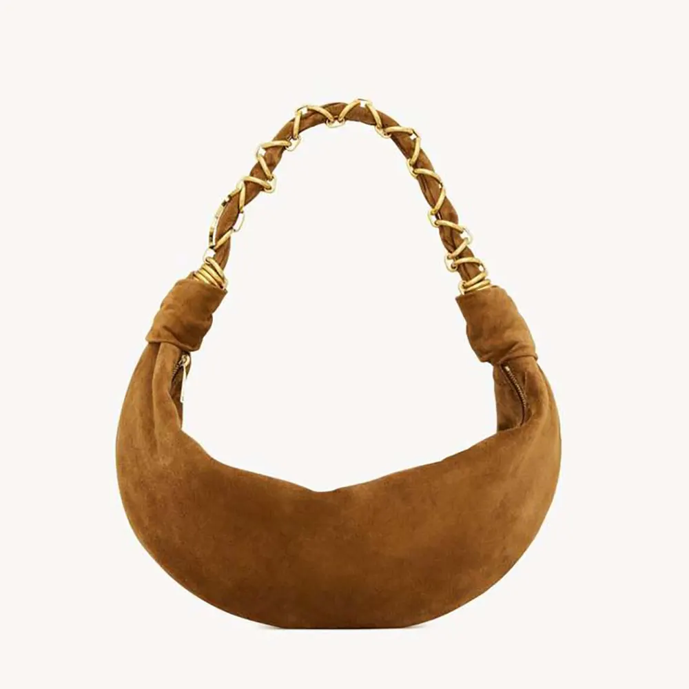 Front view of Saint Laurent YSL Women Amalia Small Hobo In Lambskin-Brown
