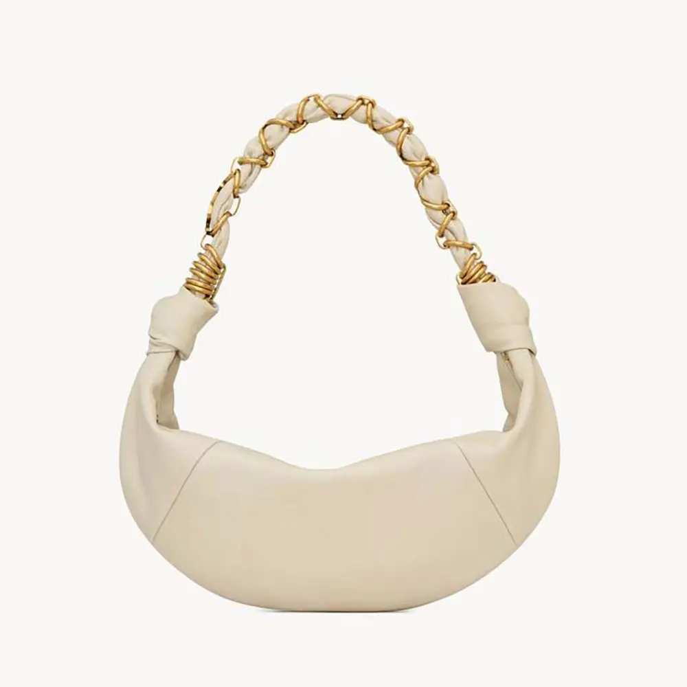 Front view of Saint Laurent YSL Women Amalia Small Hobo In Lambskin-White