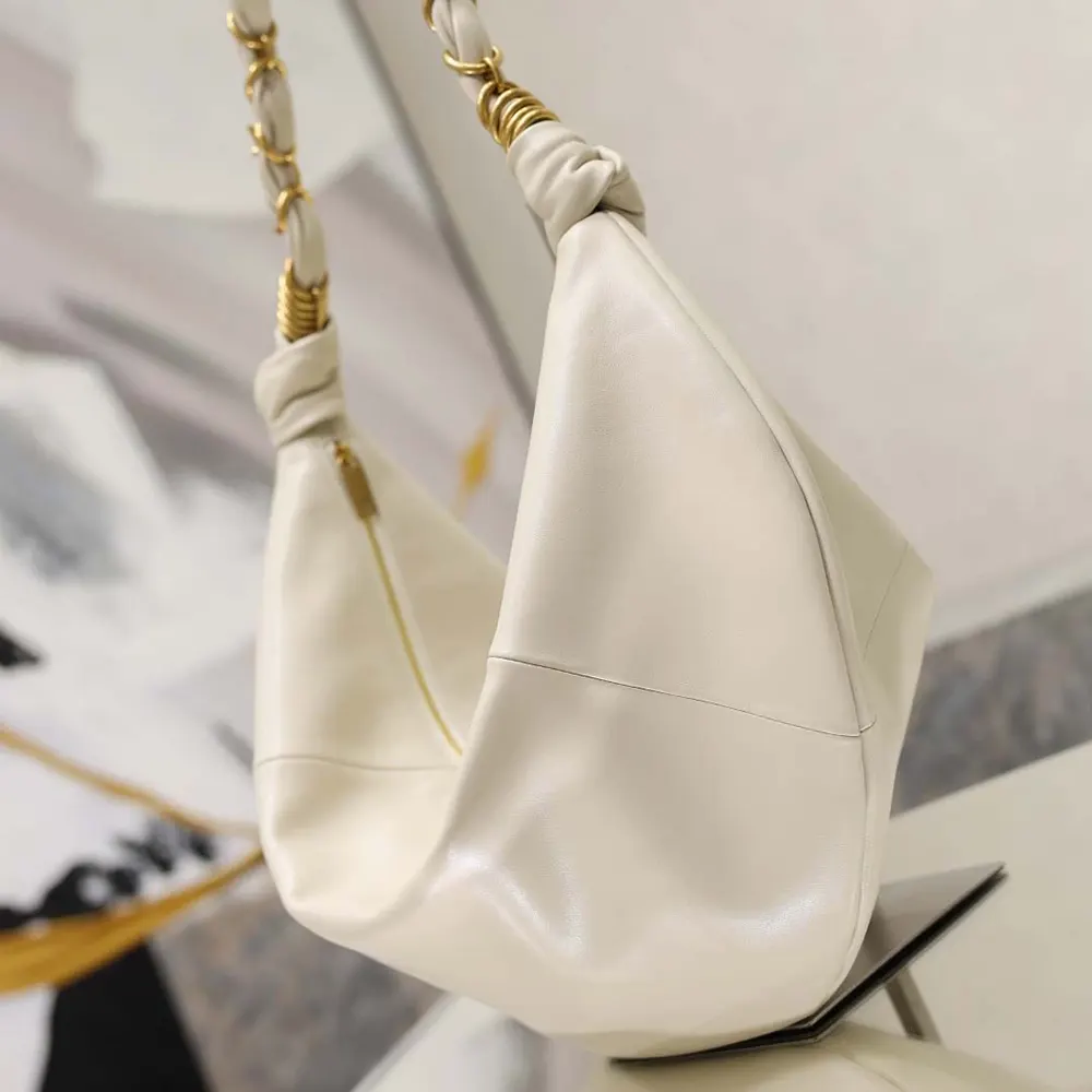 Saint Laurent YSL Women Amalia Small Hobo In Lambskin-White - image 5