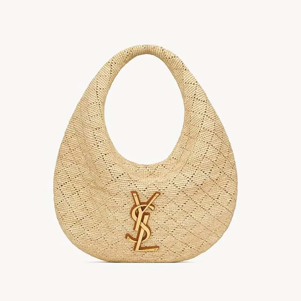 Front view of Saint Laurent YSL Women Icare Hobo In Raffia bag