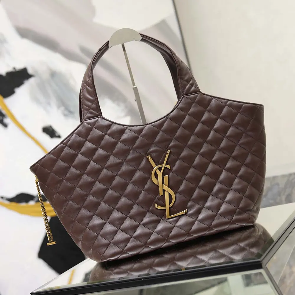 Side angle showing depth and strap of Saint Laurent YSL Women Icare Medium bag