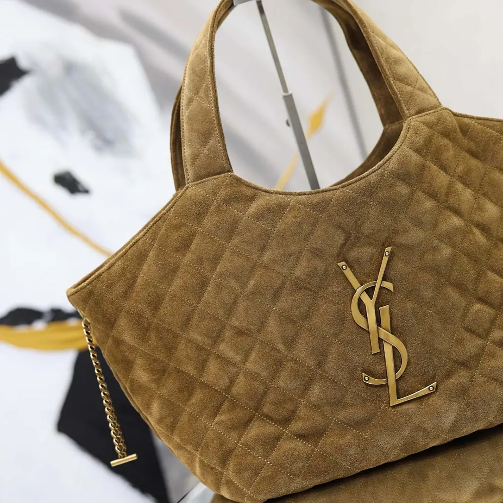 Saint Laurent YSL Women Icare Medium In Quilted Suede-Brown - image 8