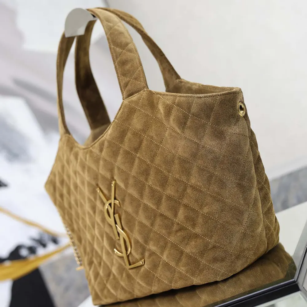 Saint Laurent YSL Women Icare Medium In Quilted Suede-Brown - image 6