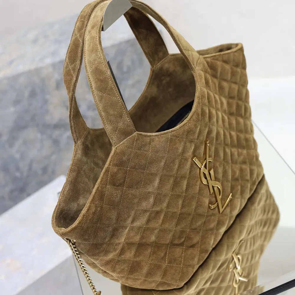 Saint Laurent YSL Women Icare Medium In Quilted Suede-Brown - image 7