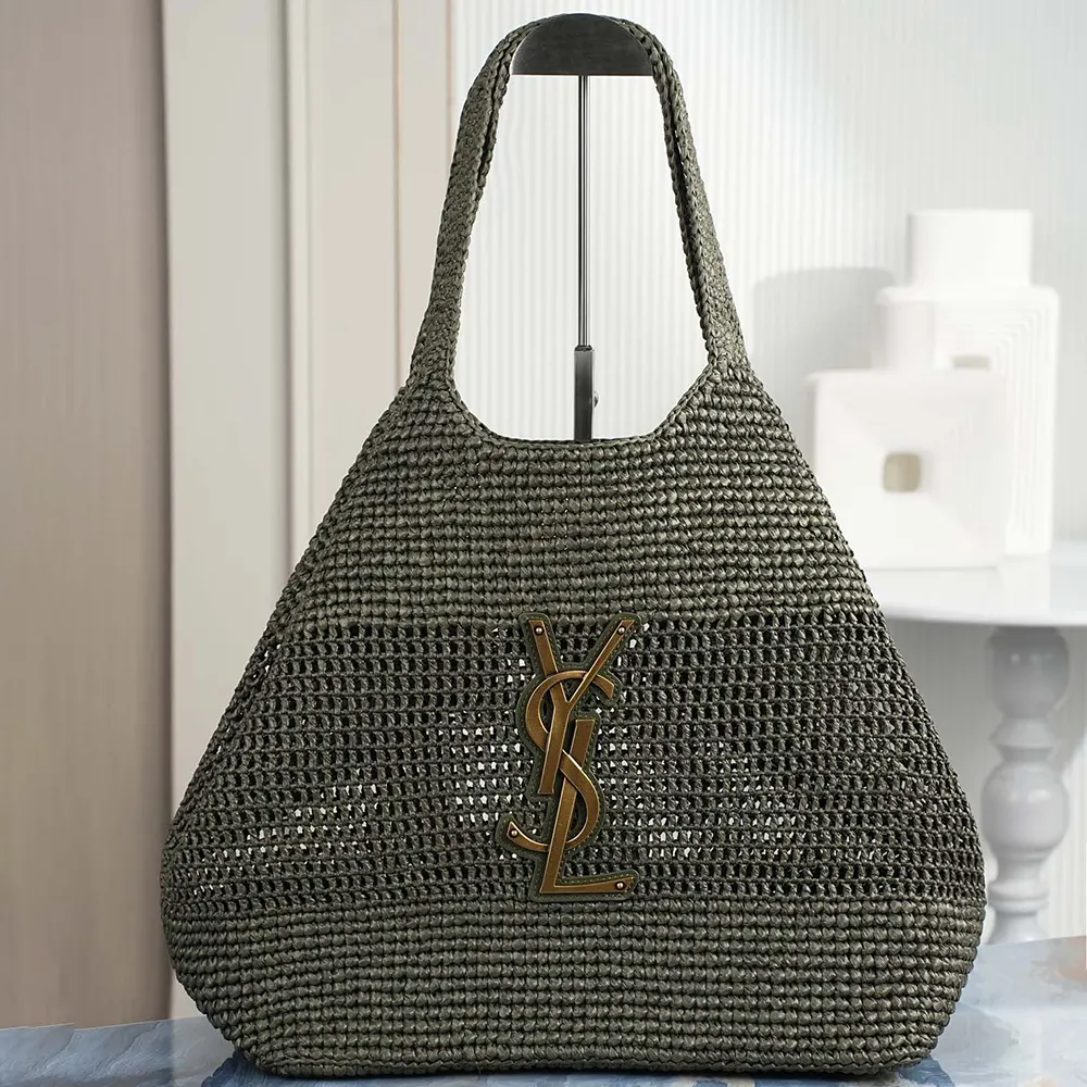 Saint Laurent YSL Women Icare Medium In Raffia Dark Green - image 4