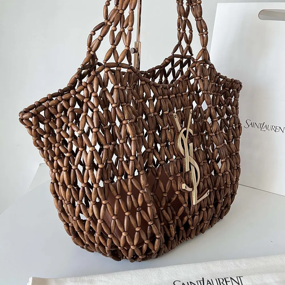 Saint Laurent YSL Women Icare Medium In Wood Beads Dark Brown - image 4