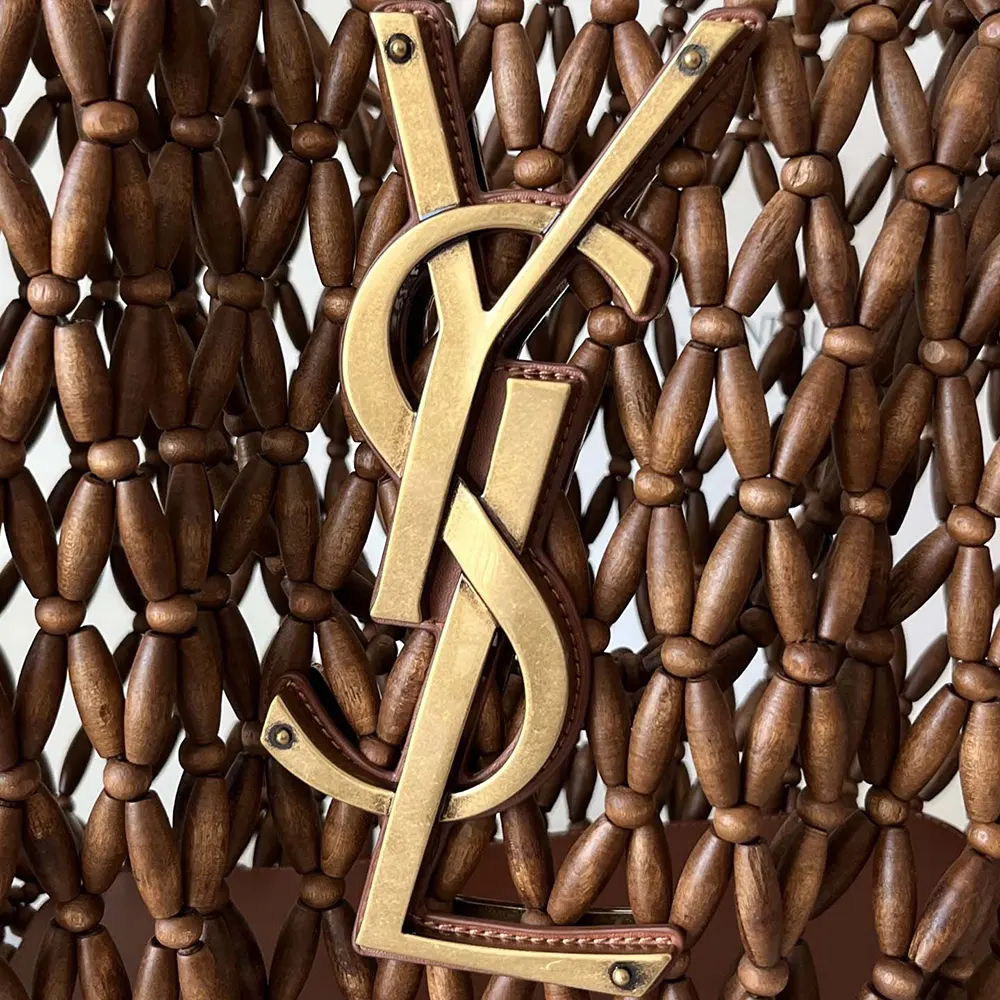 Saint Laurent YSL Women Icare Medium In Wood Beads Dark Brown - image 7