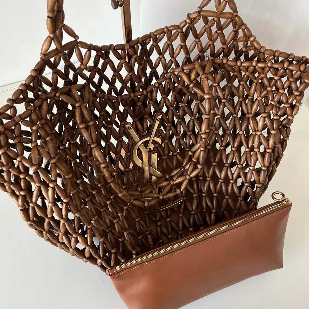 Saint Laurent YSL Women Icare Medium In Wood Beads Dark Brown - image 5