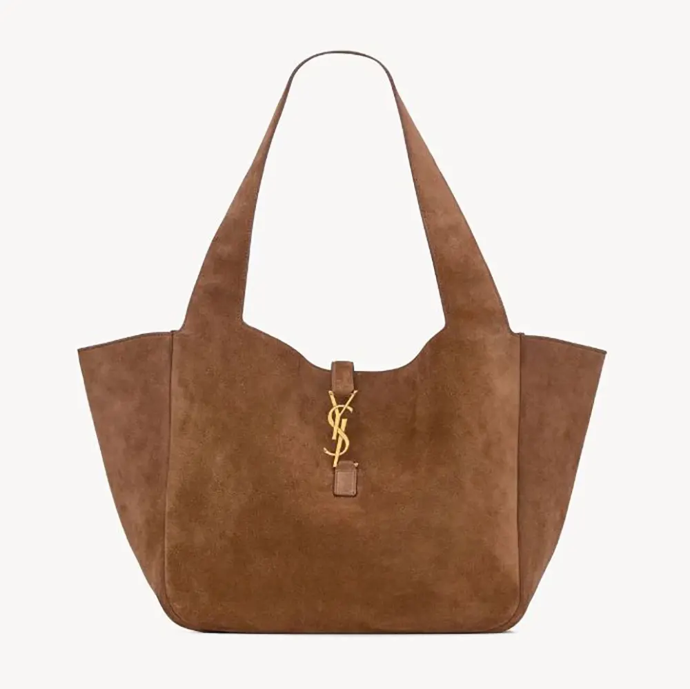 Front view of Saint Laurent YSL Women Le 5 à 7 Bea in Suede brown shoulder bag