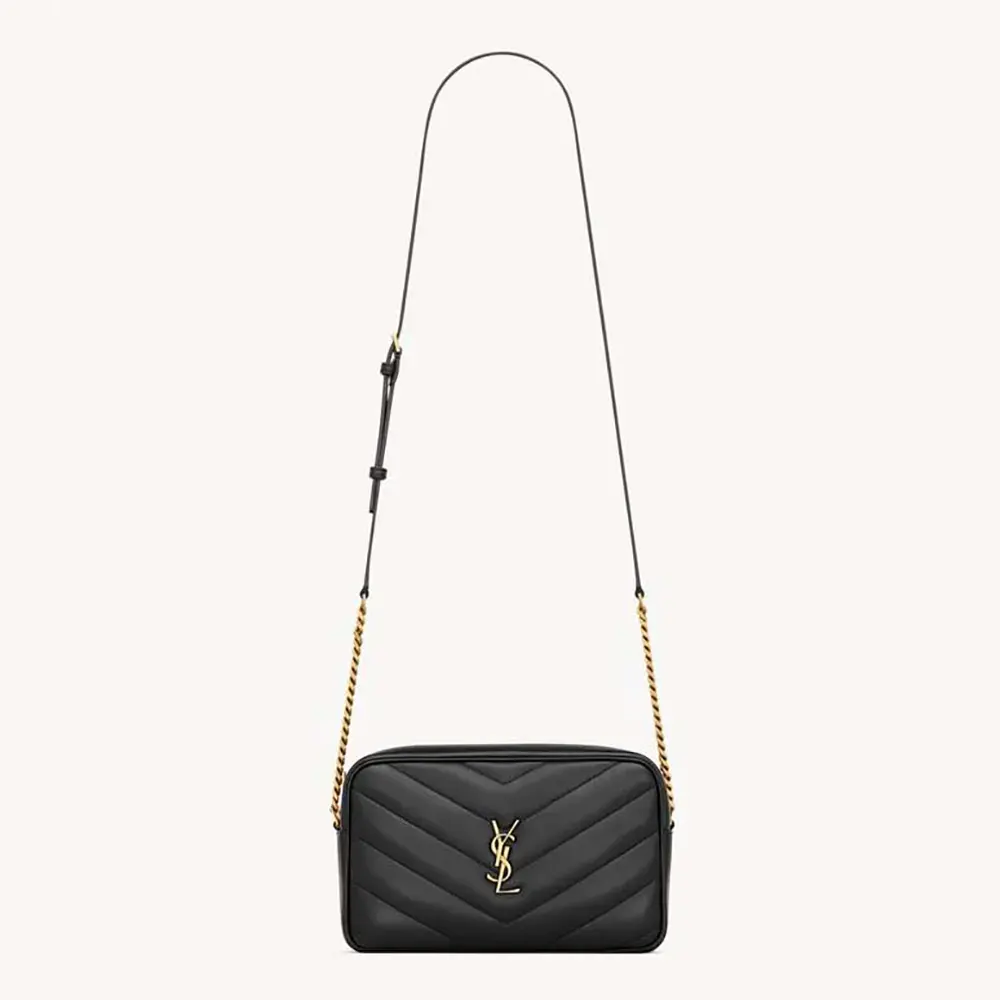 Front view of Saint Laurent YSL Women Loulou Camera Bag In Matelassé Lambskin-Black