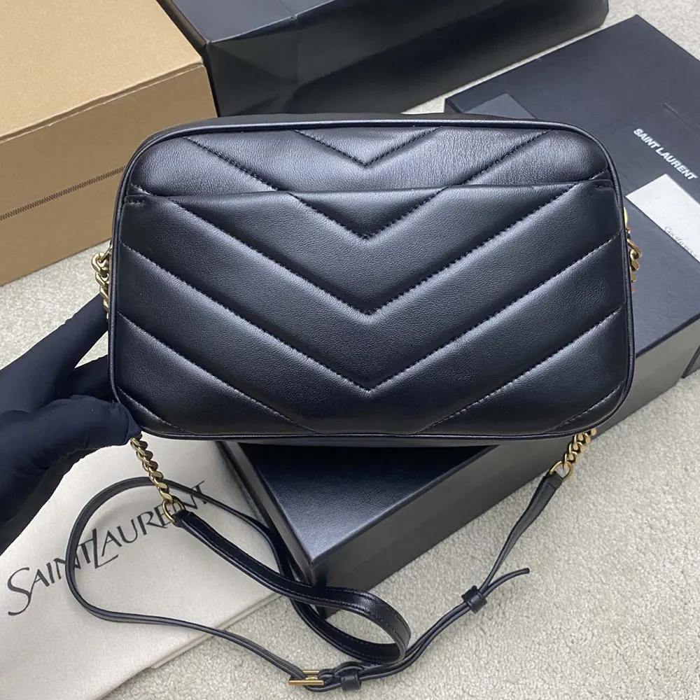 Side profile showing adjustable strap on Saint Laurent YSL Women Loulou Camera Bag