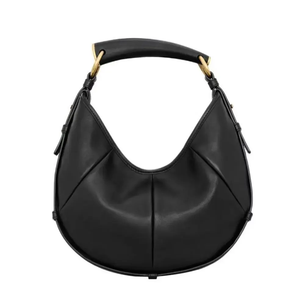 Front view of Saint Laurent YSL Women Mombasa Medium In Leather-Black