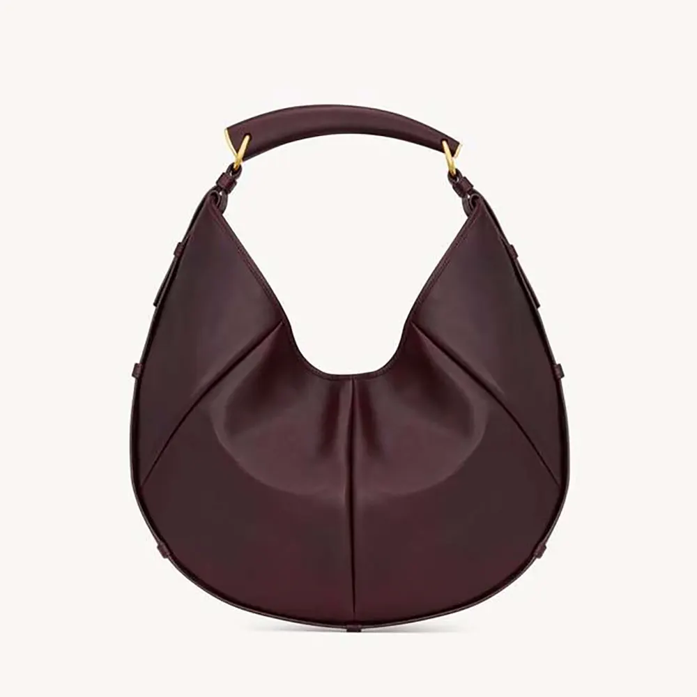 Front view of Saint Laurent YSL Women Mombasa Medium In Leather-Rouge Cabernet