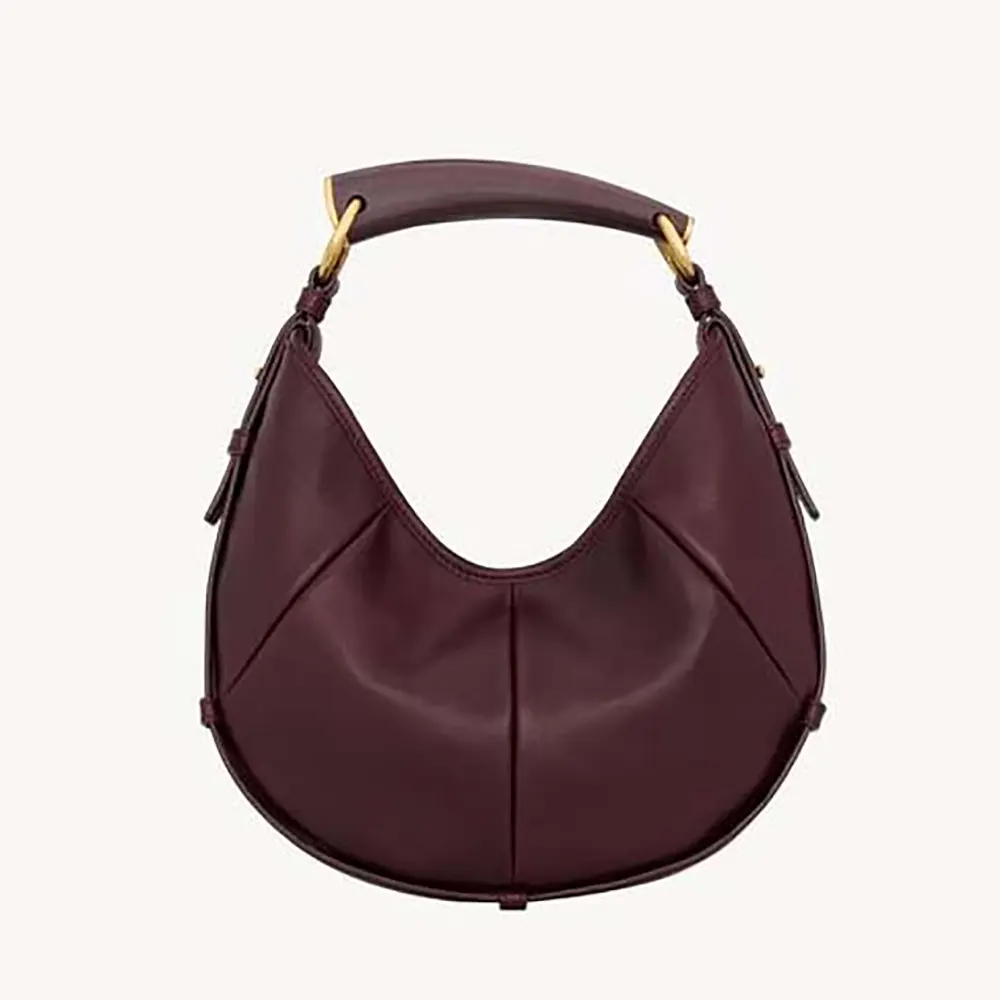 Front view of Saint Laurent YSL Women Mombasa Small In Leather-Rouge Cabernet
