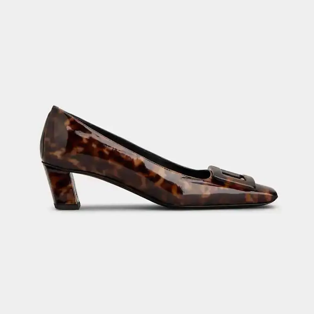 Side view of Roger Vivier Women Belle Vivier Pumps In Patent Leather brown