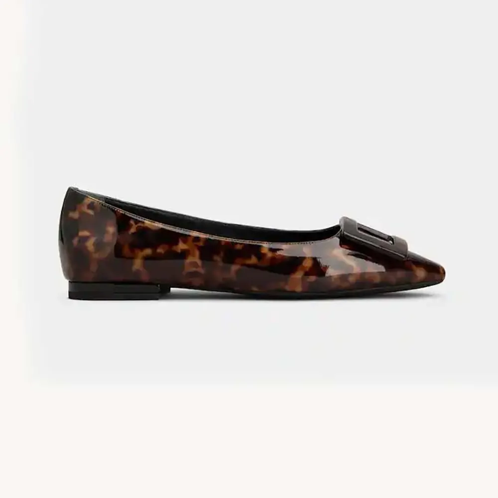 Side view of Roger Vivier Women Gommettine Ballerinas In Patent Leather brown