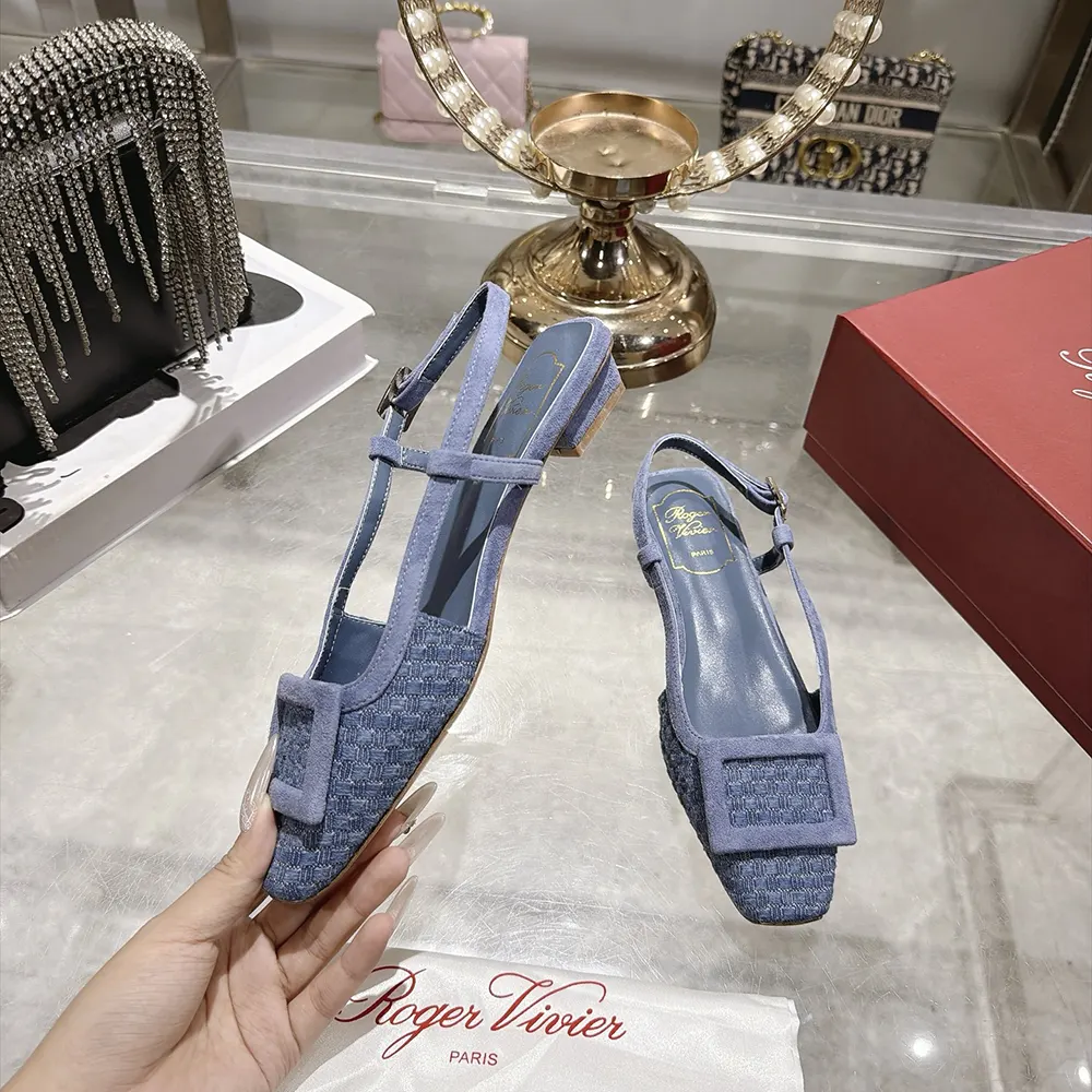 Roger Vivier Women Gommettine Slingback Ballerinas In Jacquard Denim - image 6