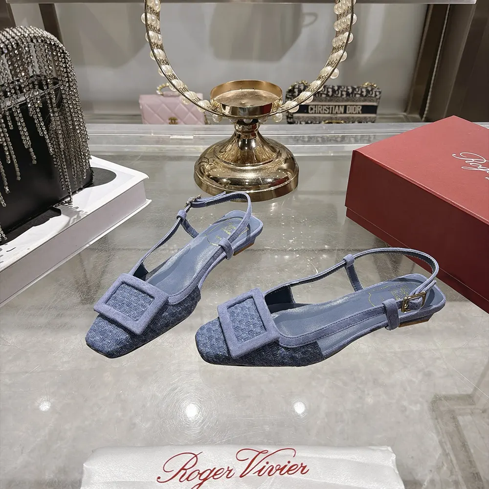 Roger Vivier Women Gommettine Slingback Ballerinas In Jacquard Denim - image 4
