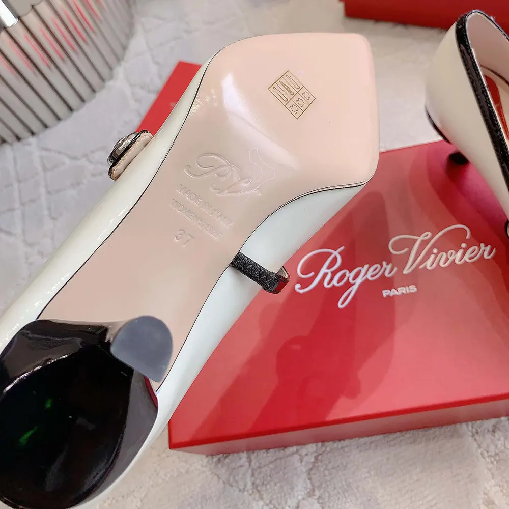 Roger Vivier Women Mary Jane Virgule 55 Mules in Patent Leather-White - image 10