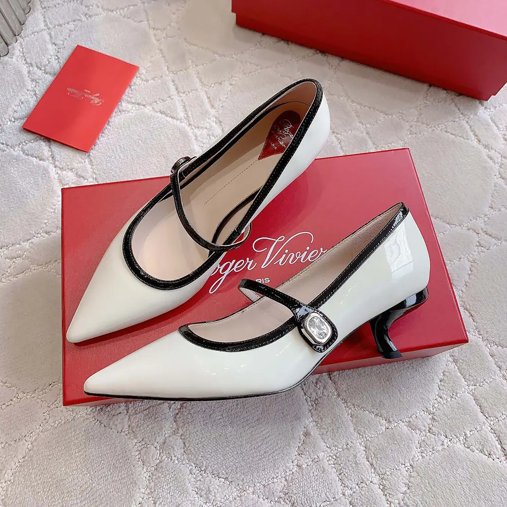 Roger Vivier Women Mary Jane Virgule 55 Mules in Patent Leather-White - image 5