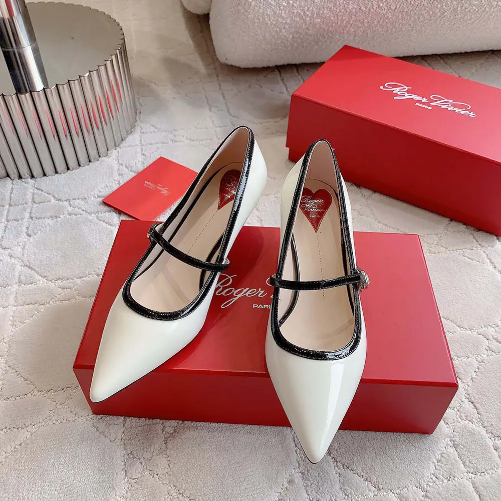 Roger Vivier Women Mary Jane Virgule 55 Mules in Patent Leather-White - image 4