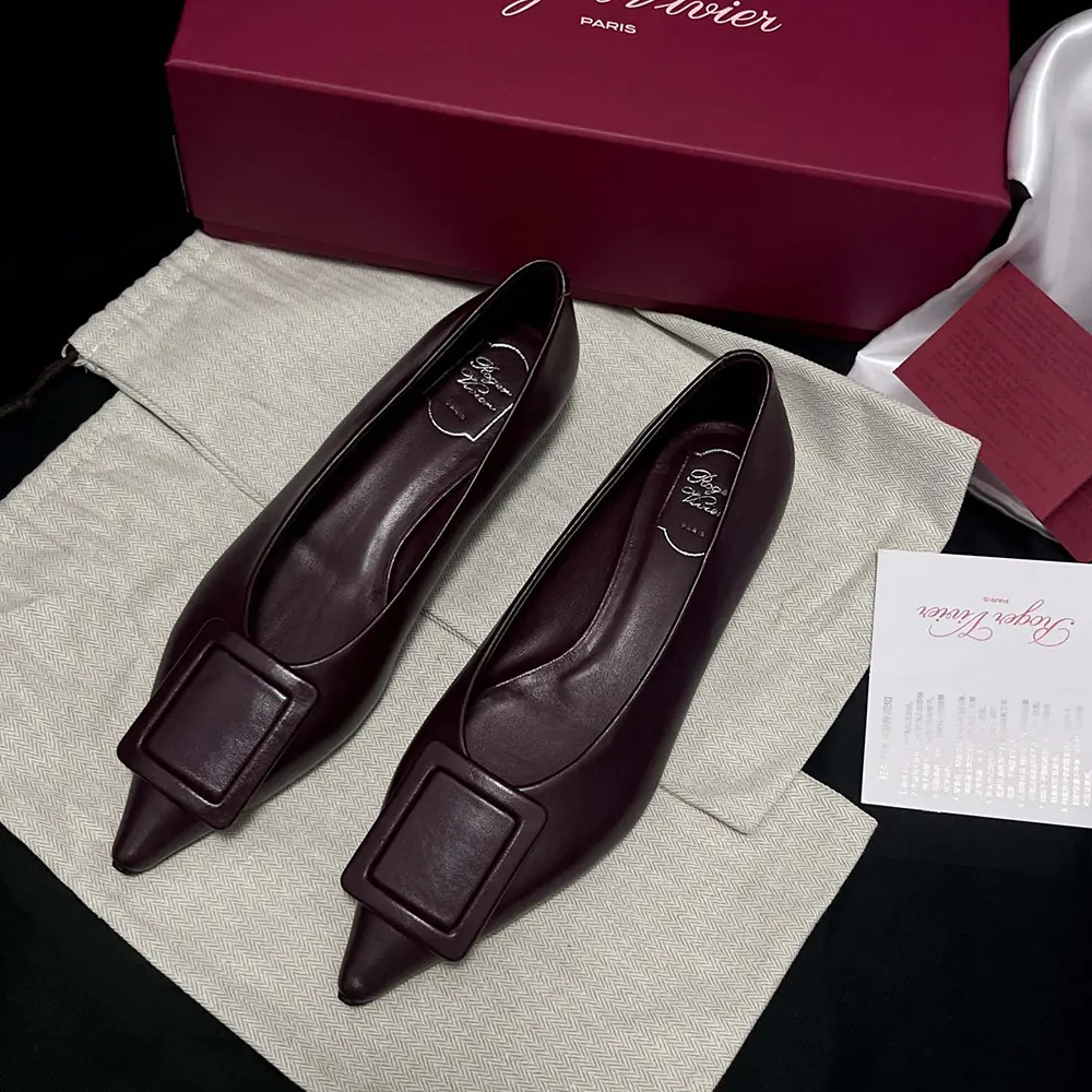 Top view of burgundy leather Roger Vivier Women Viv In The City Ballerinas