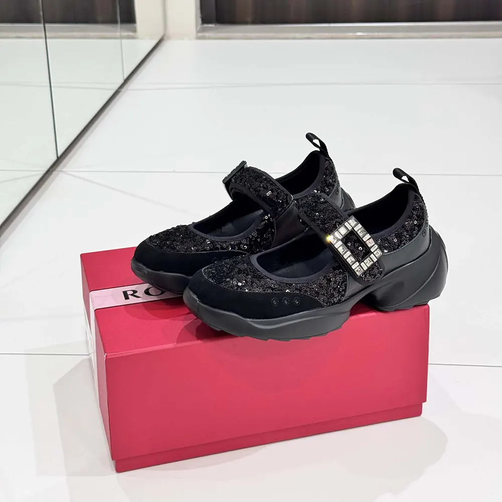 Top view showing buckle closure on Roger Vivier Viv’ On The Run Mary Janes
