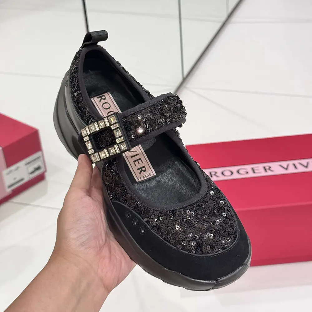 Roger Vivier Women Viv’ On The Run Mary Janes With Sequins Black - image 7