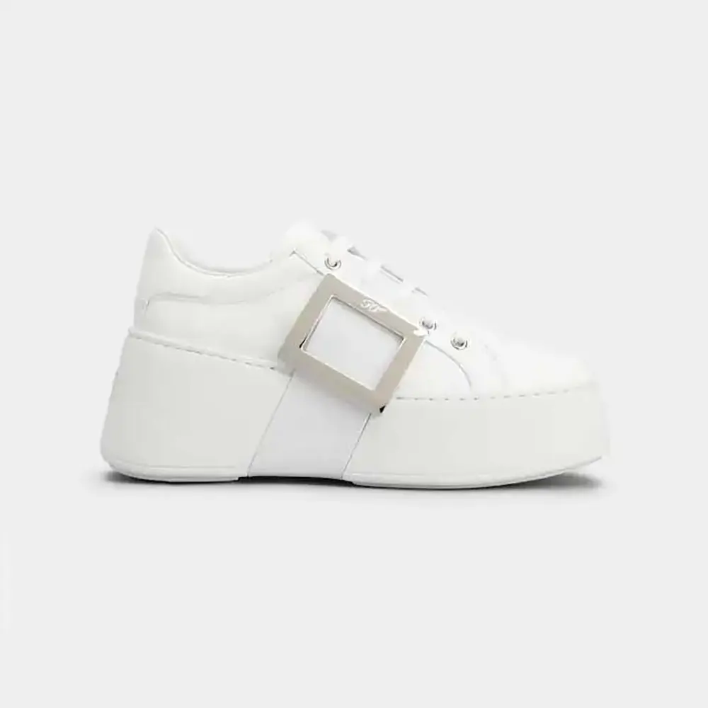 Side view of Roger Vivier Women Viv’ Skate Sneakers In Leather White