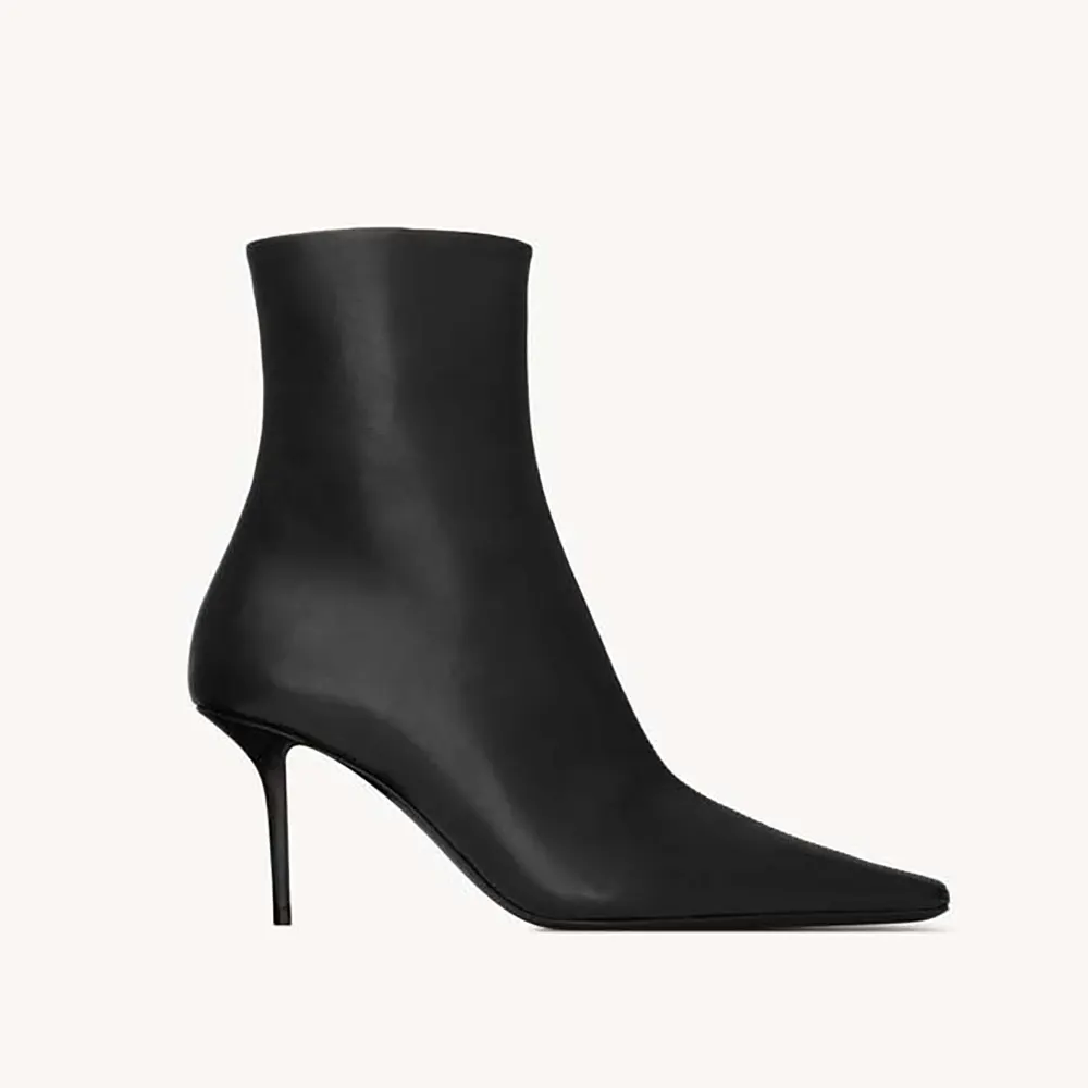 Front view of Saint Laurent YSL Women Ashley Booties in smooth black leather